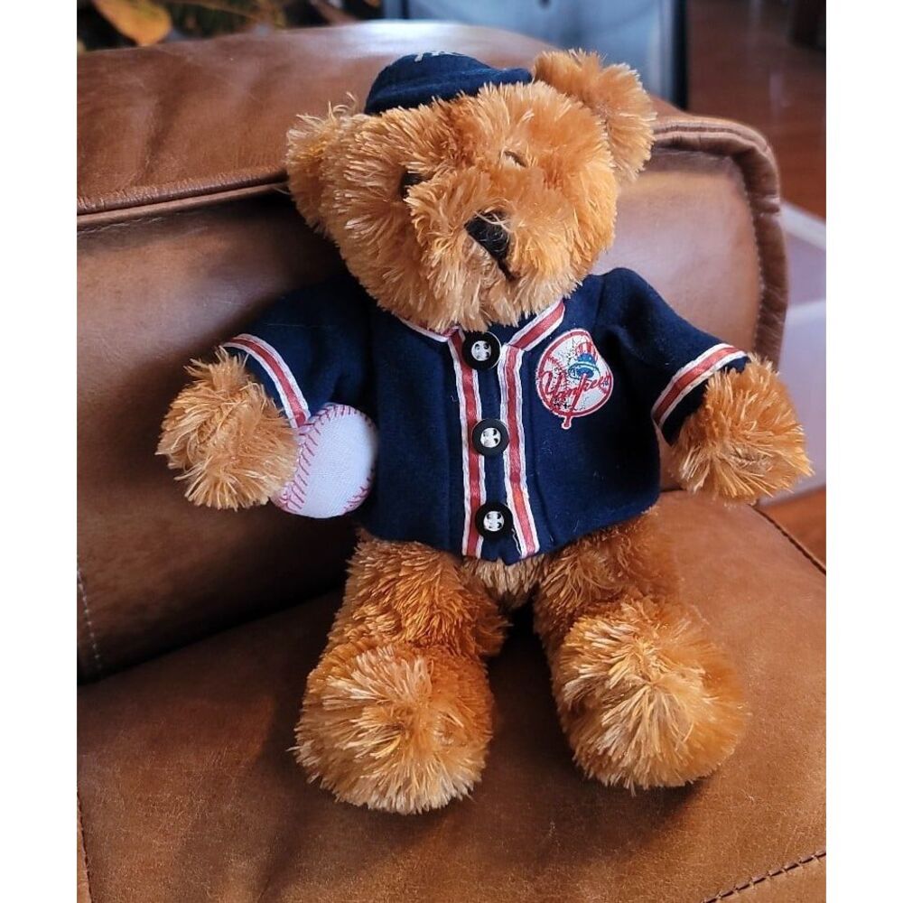 10" Yankees Teddy Bear with baseball jersey, hat and ball
